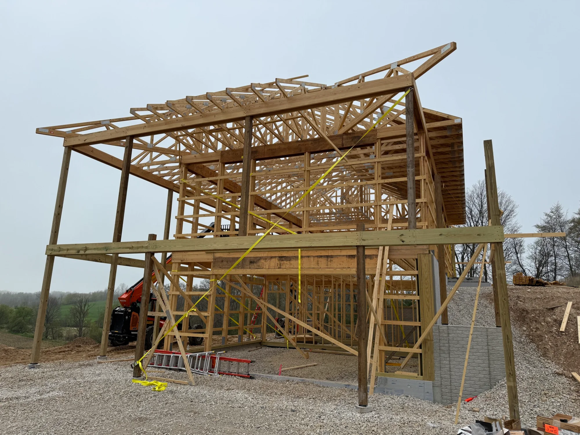 Two-story wood frame barndo with trusses in Colorado