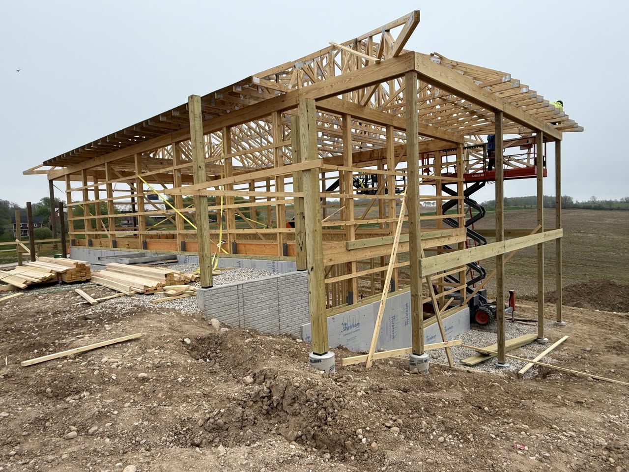 Interior wood framing for Colorado barndominium