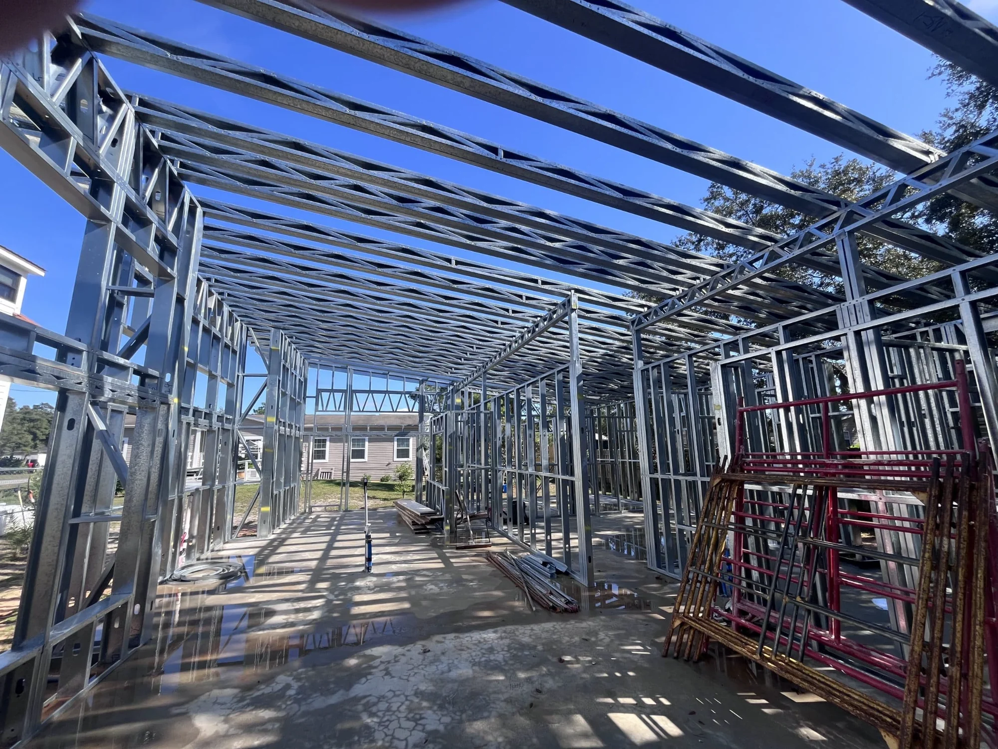 Interior steel wall and roof framing in Colorado
